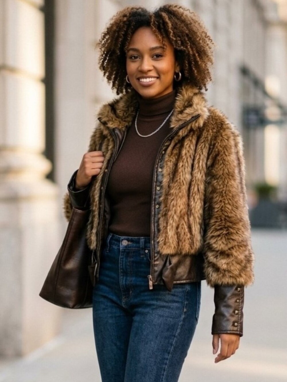VINTAGE Rocawear Y2K Cropped Mixed Media Faux Fur & Leather Statement Jacket